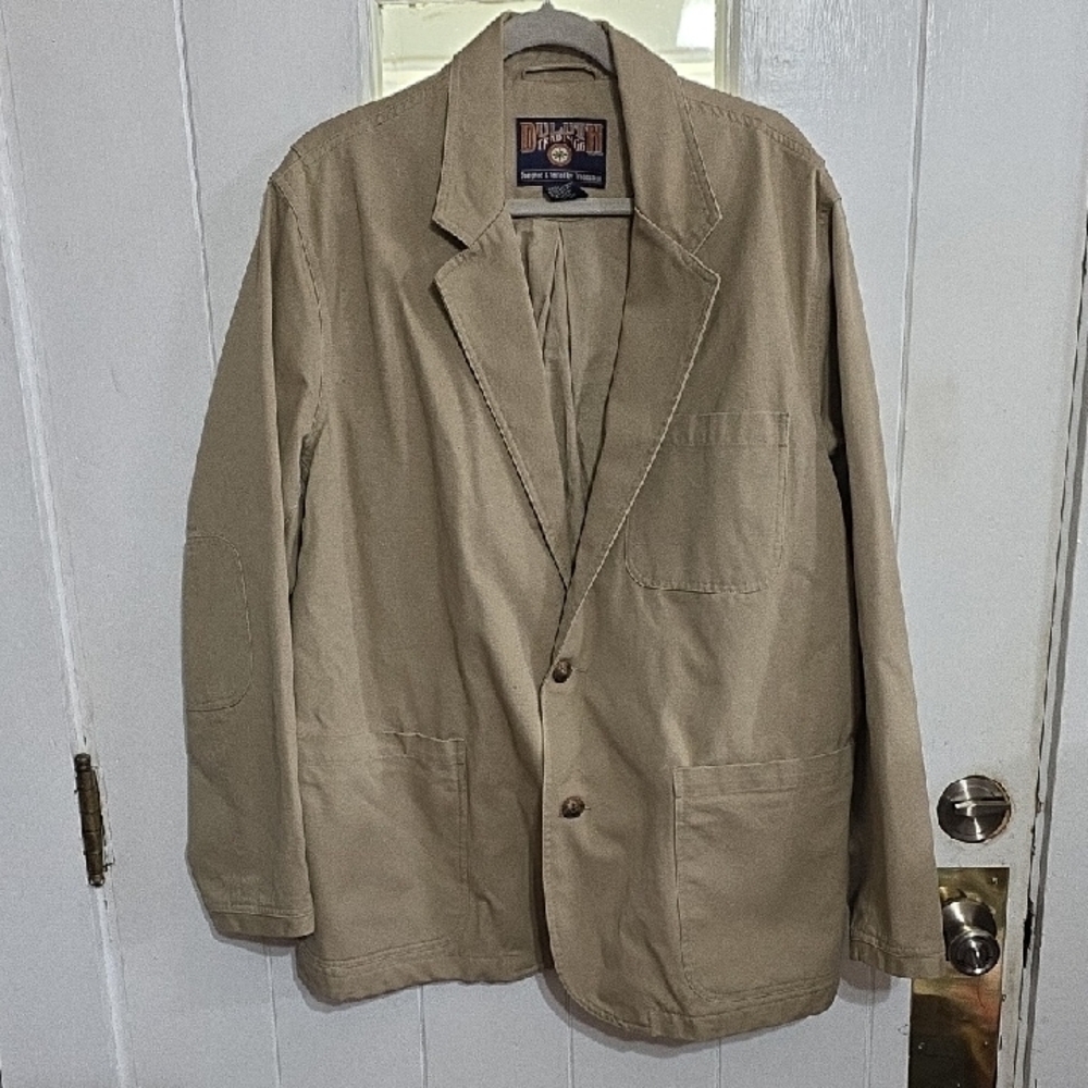 Duluth Trading Co. Mens Sports Coat Jacket Tan Multiple Pockets Utility Sz L EUC